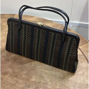 Soure Bag New York Black Felt Like Textured Handbag Woven Design 70s 80s Prop